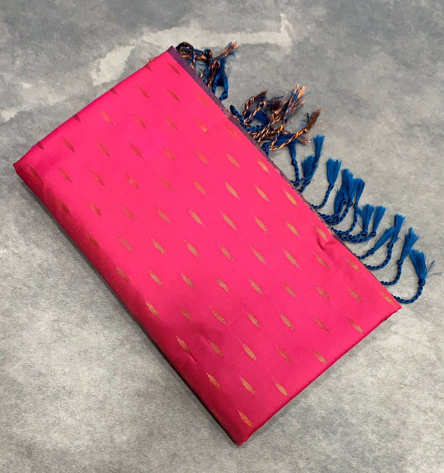 Soft Vegan Silk Saree Light Pink Colour with Sky Blue and Copper Border