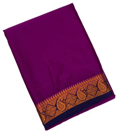 Crepe Saree Magenta Colour with Navy Blue Border