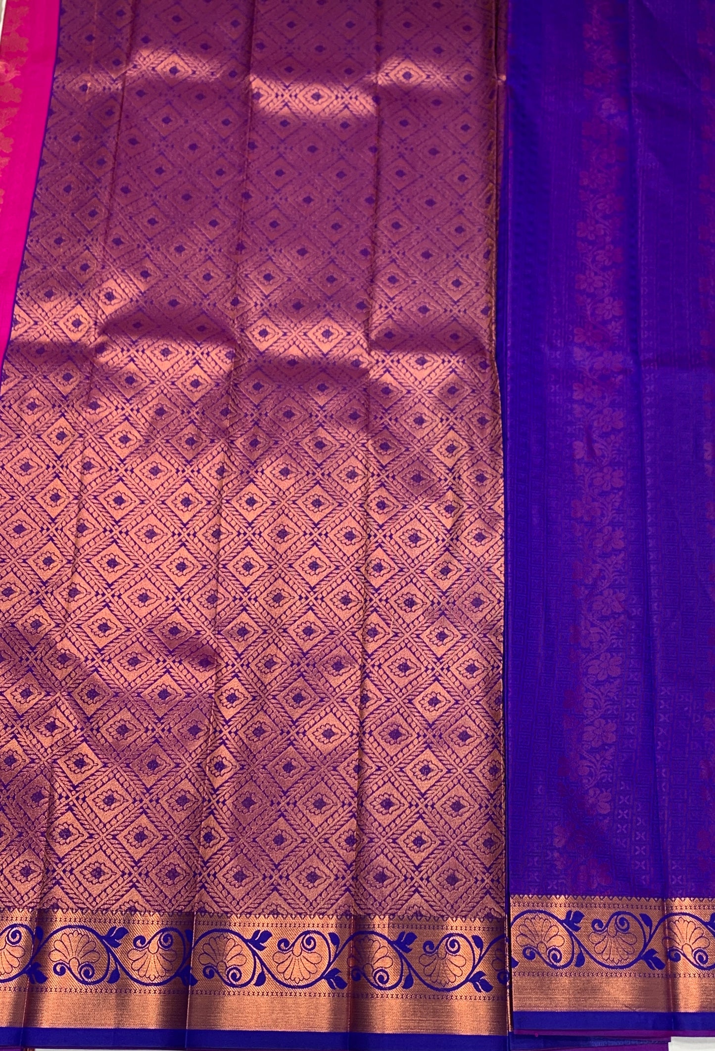 Vegan Silk Saree Pink Colour with Copper with Purple Border