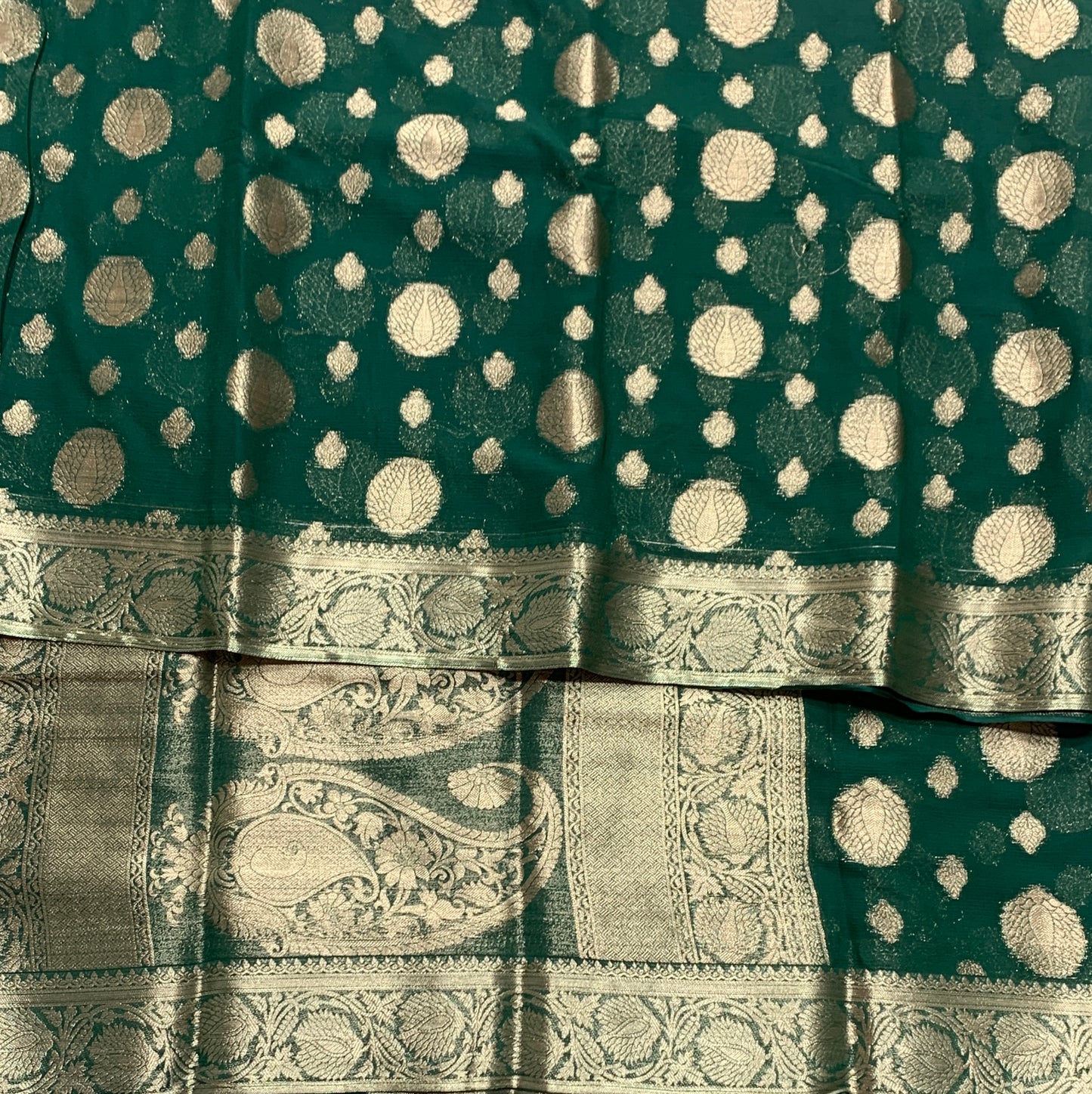 Georgette Saree Green Colour with Sliver Floral Design Border