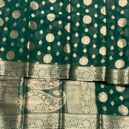 Georgette Saree Green Colour with Sliver Floral Design Border