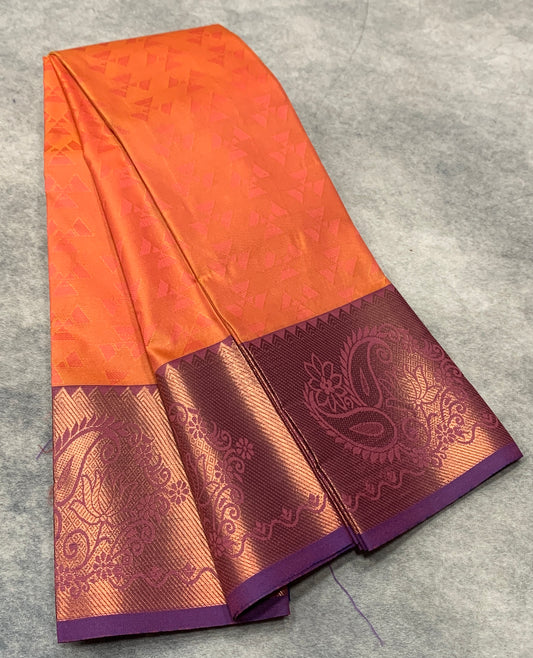 Synthetic Cotton Saree Orange Shade with Copper Border