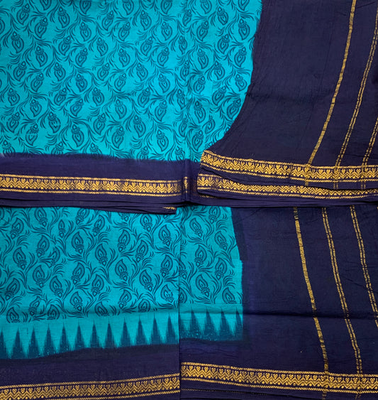 Chettinad Sungudi Cotton Rama Green Colour with Navy Blue Border