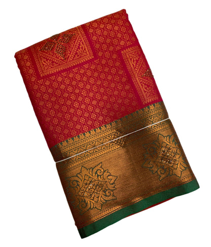 Art Silk Saree Tomato Red Colour with Green Border