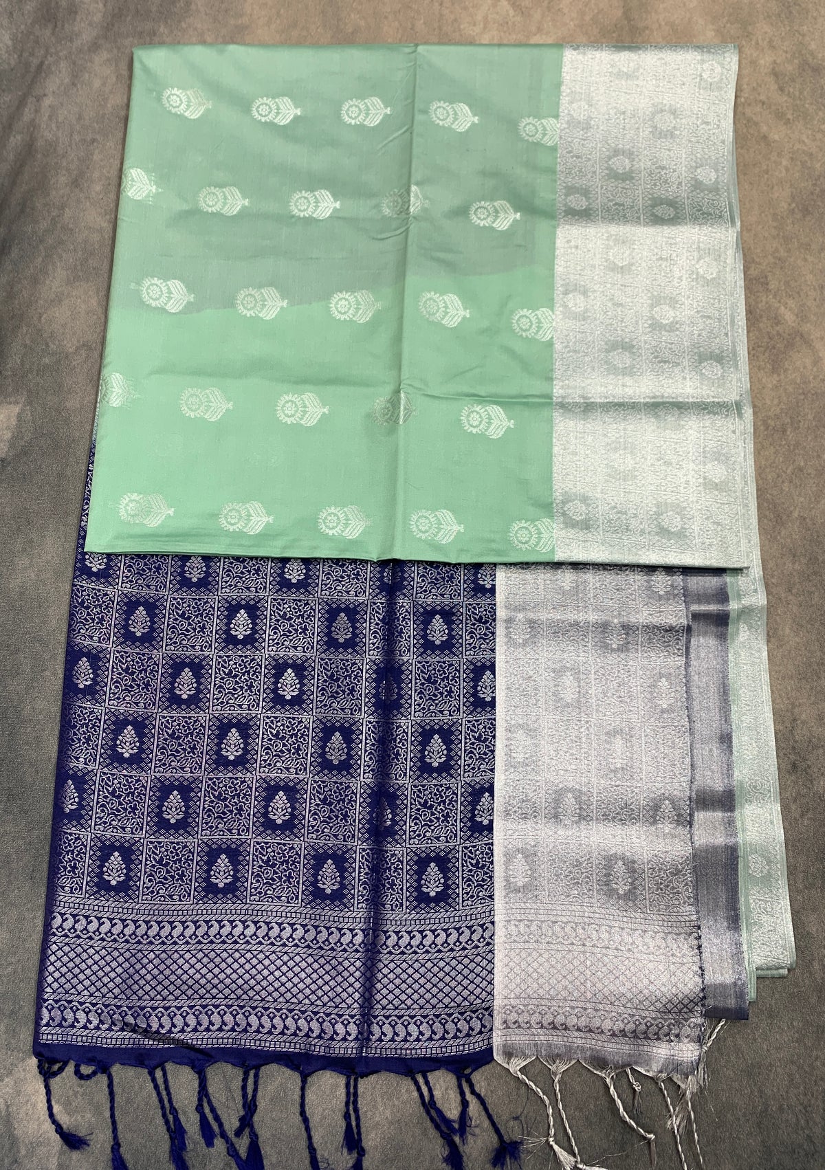 Art Silk Saree Mint Green Colour with Sliver Zari Border