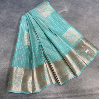 Soft Silk Casual Saree Sapphire with Sliver Zari Border