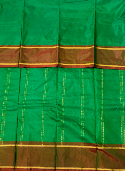 Arani Silk Saree Green Colour with Russet and Golden Border.