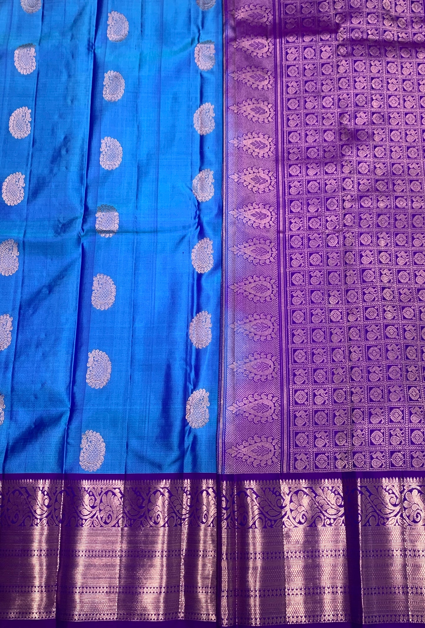 Pure Kanchipuram Silk Saree Sky Blue Colour with Blue Border