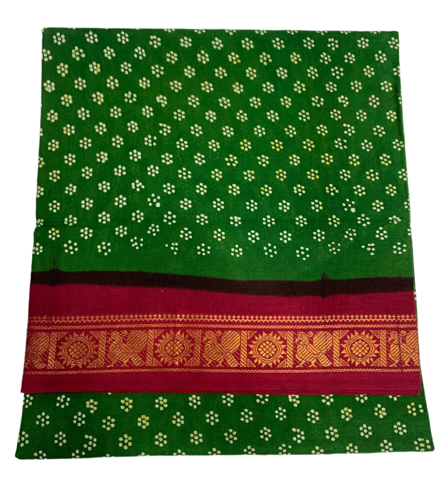 Chettinad Sungudi Cotton Light Green Colour Red Border