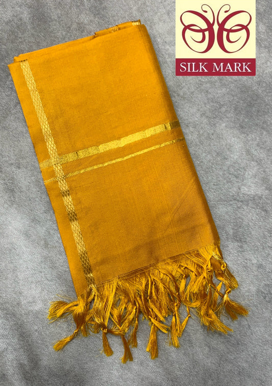 3 Mulam Silk Pooja Towel Mustard Colour