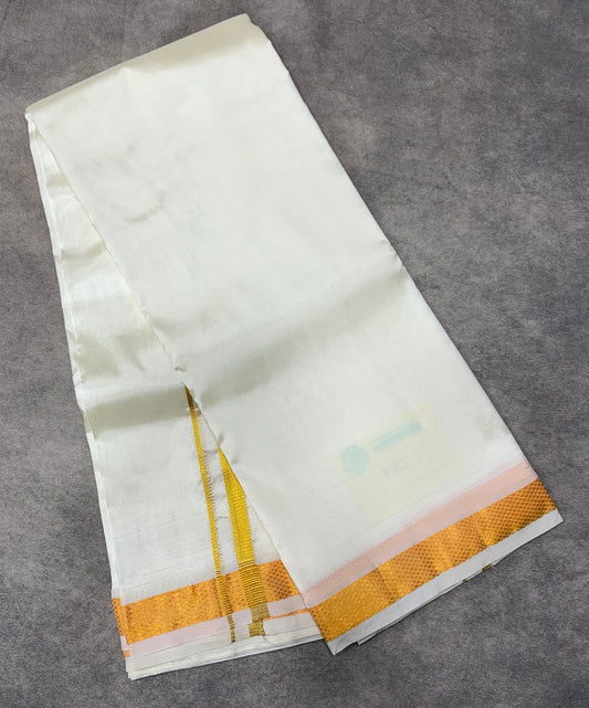 Art Silk Dhoti 8 Mulam Cream Colour Small Border