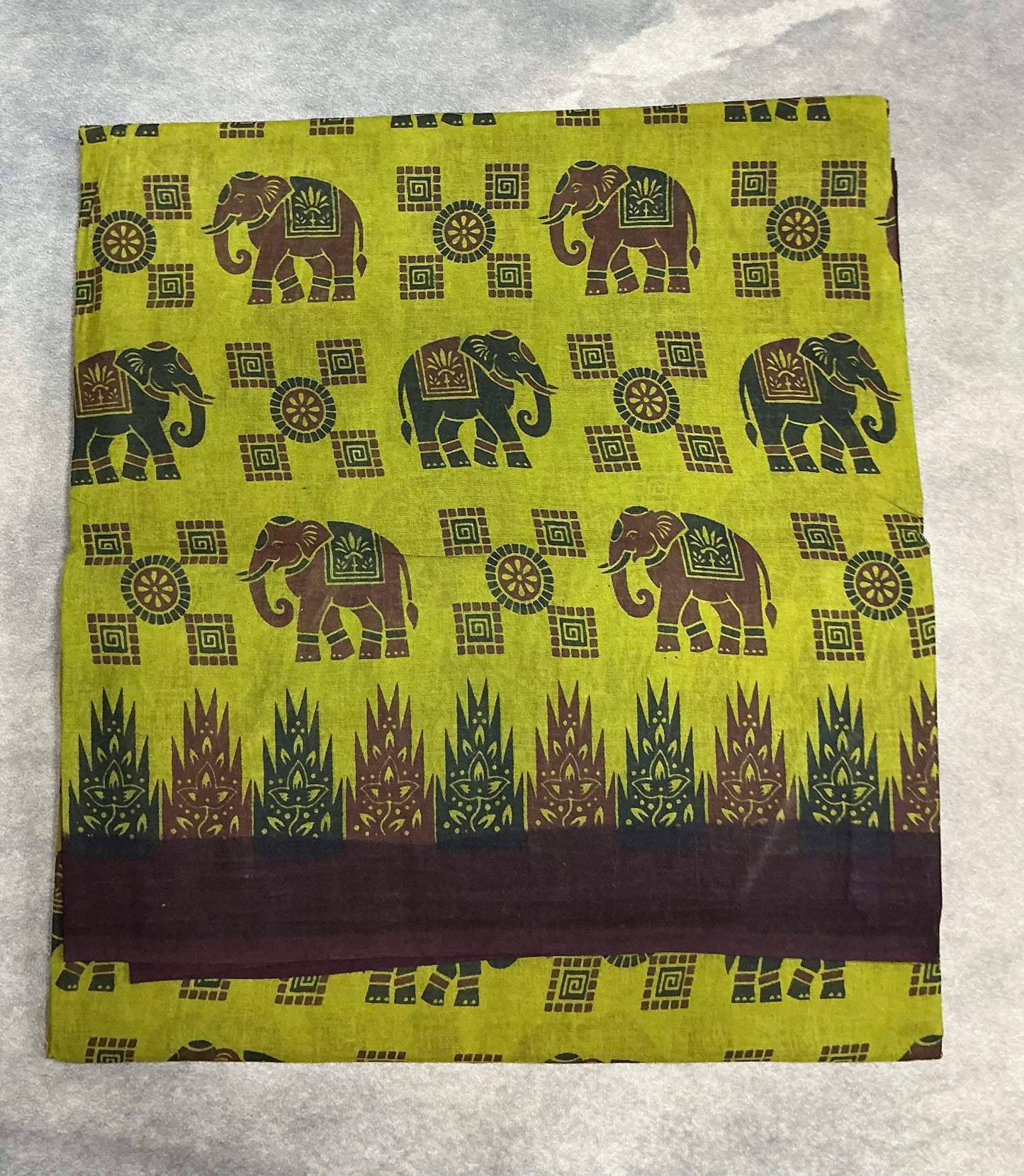 Chettinad Sungudi Cotton Olive Green Colour with Brown Colour Border