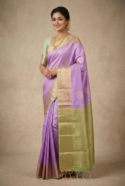 Art Silk Saree Lavender Colour with Sliver Zari Border