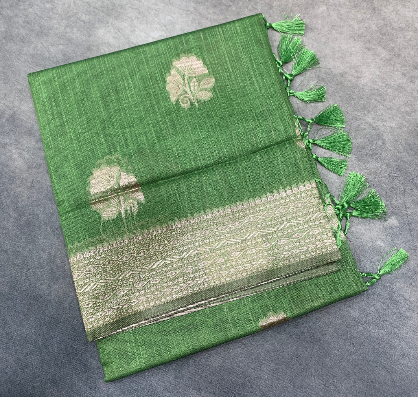 Banaras Katan Saree Light Green Colour with Katan Work Border