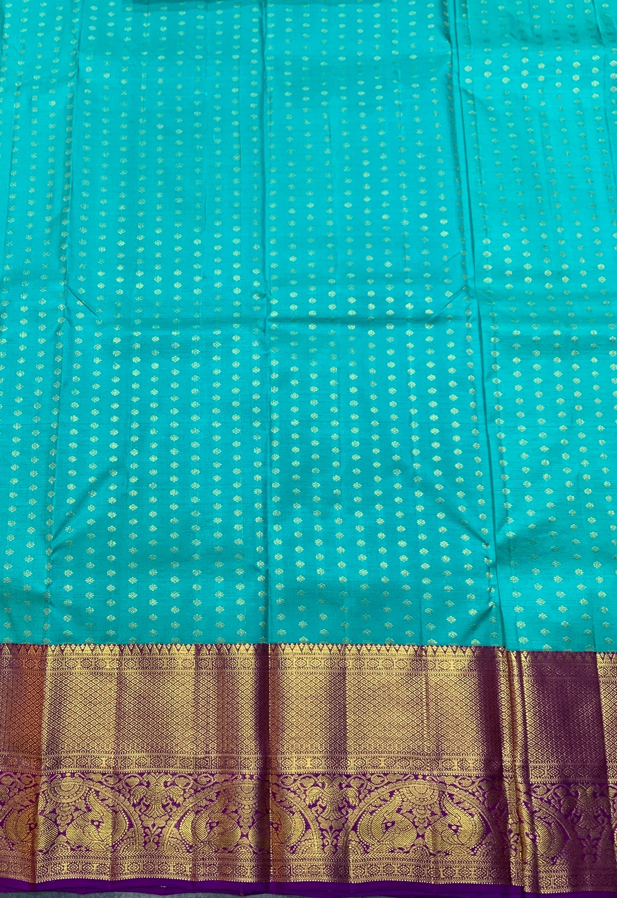 Sapphire Shade Pure Kanchipuram Kids Pattu Pavadai with Contrast Border for Age Above 10 Years