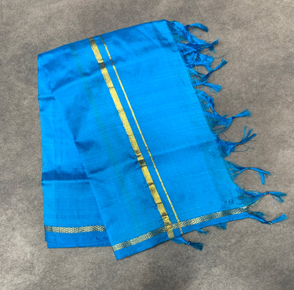 2 Mulam Silk Pooja Towel Sky Blue Colour