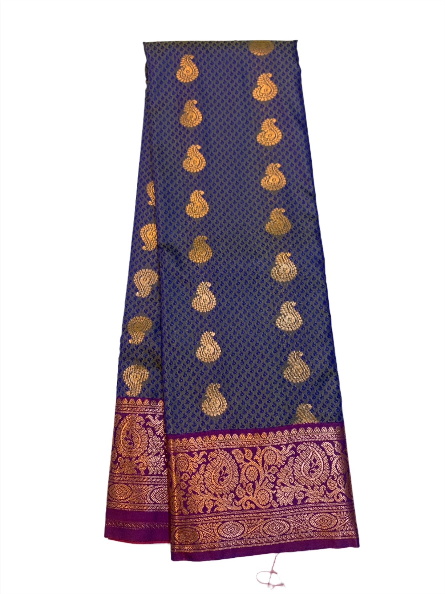 Vegan Silk Saree Blue Colour with Purple Border