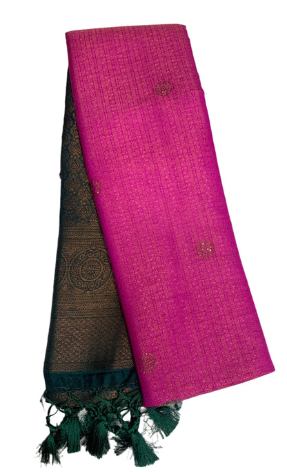 Pink shade Kuberra Pattu with Green Pallu