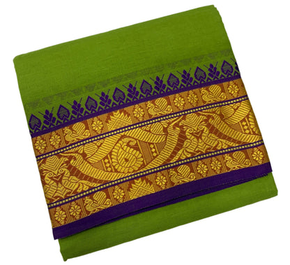 9X5 Cotton Dhoti Olive Green Colour with Blue and Red Border