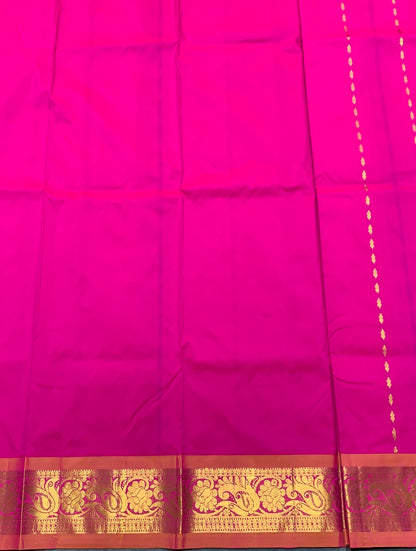 Pink shade Semi Silk Kids Pattu Pavadai with Contrast border for age above 10 years