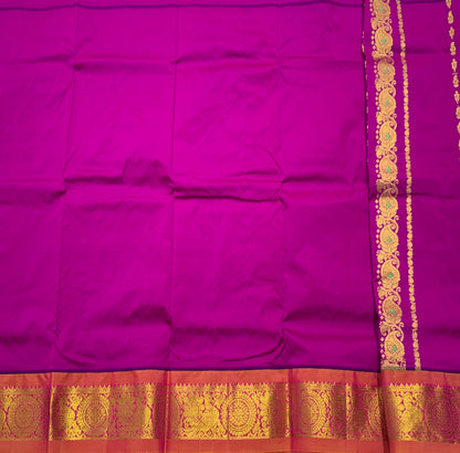 Magenta Shade Semi Silk Kids Pattu Pavadai with Contrast border for Age 2 to 5