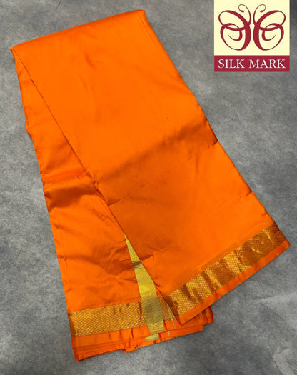 9X5 Pure Silk Dhoti Orange with Golden Zari Border
