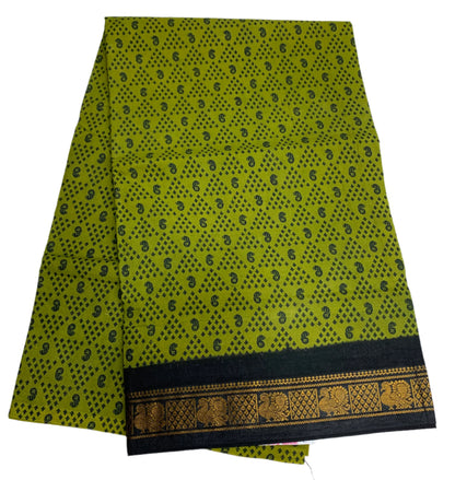 Chettinad Sungudi Cotton Olive Green Colour with Dark Navy Blue Border