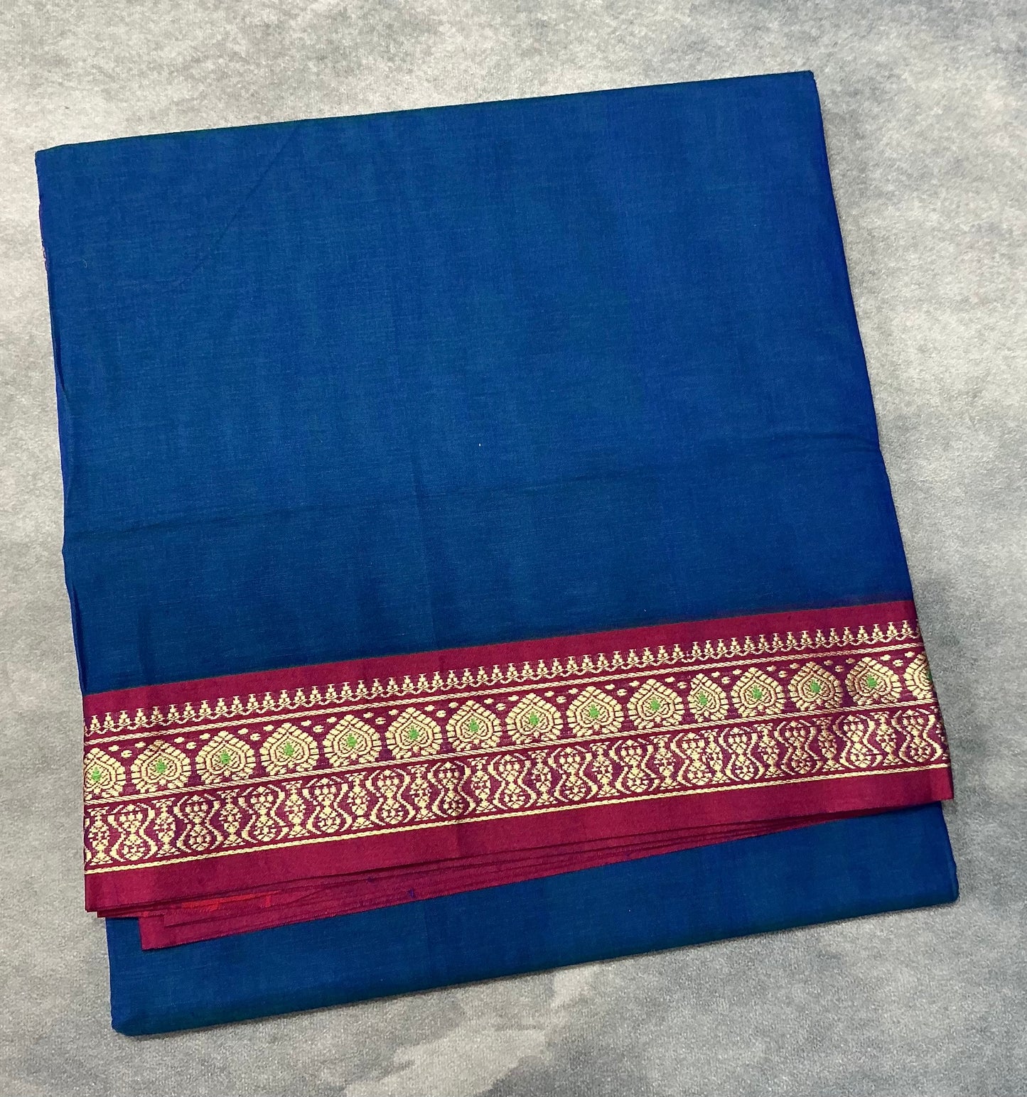 Chettinad Cotton Saree Blue Colour with Red Colour with Thread Work Border