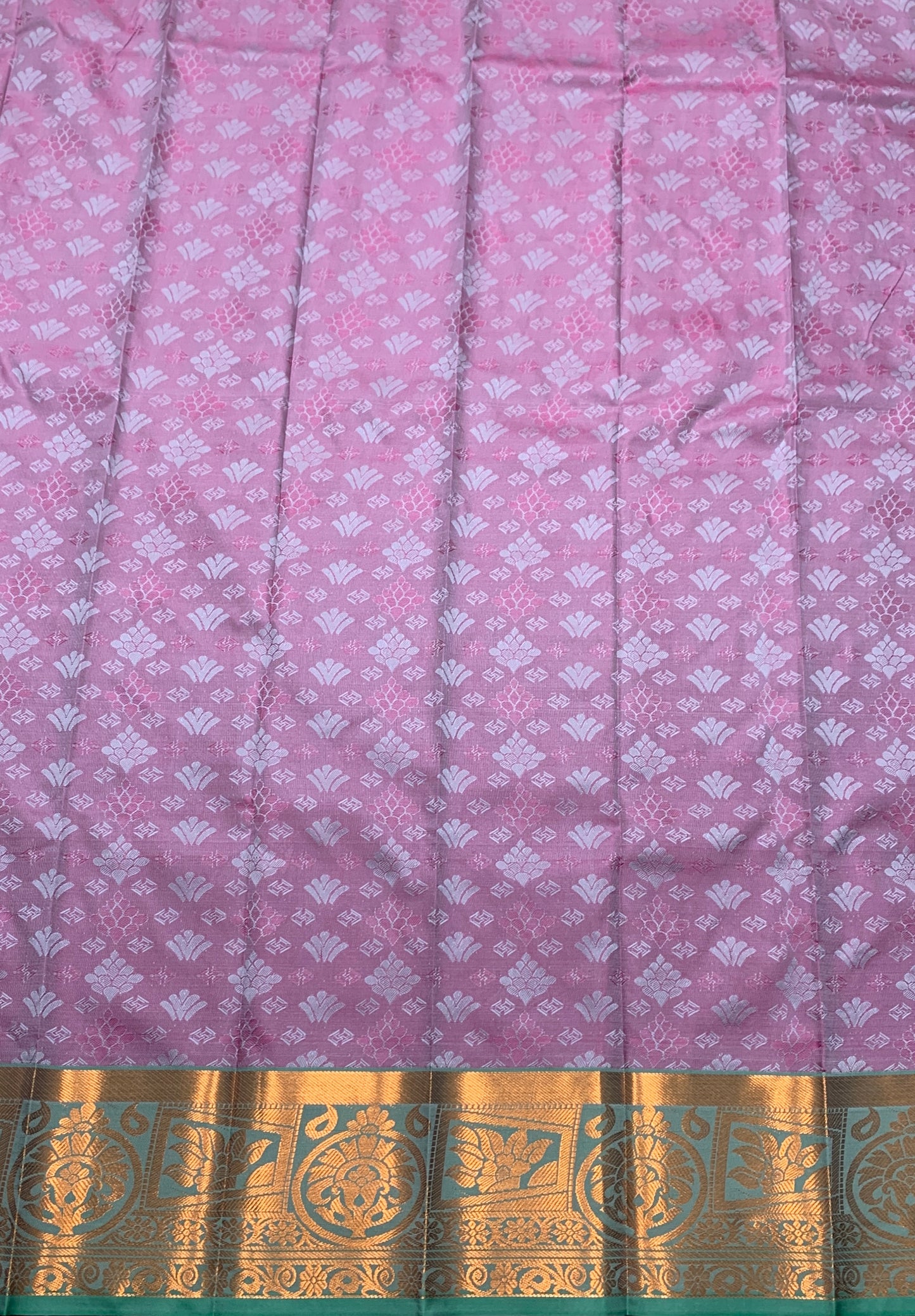 Synthetic Cotton Saree Lavender Colour with Golden Floral Design Border