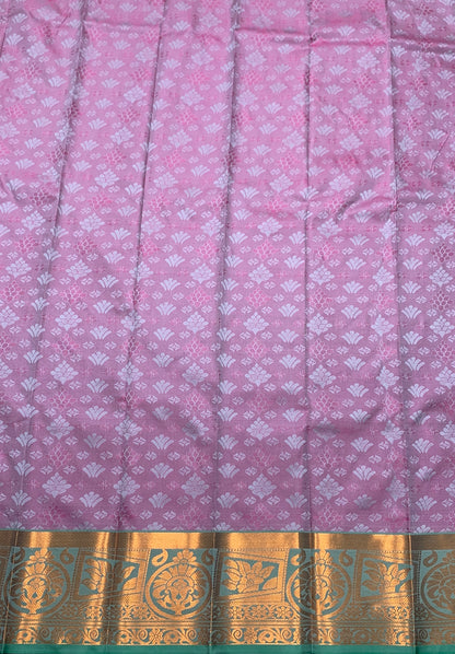 Synthetic Cotton Saree Lavender Colour with Golden Floral Design Border