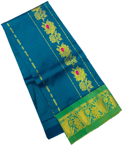 Rama Green shade Semi silk Kids Pattu Pavadai with Contrast border for age 5 to 10