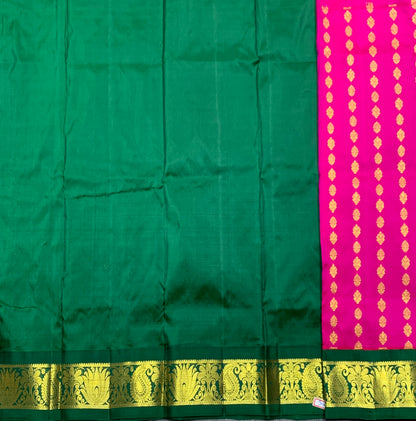 Pink Shade Pure Kanchipuram Kids Pattu Pavadai with Contrast Border for age 2 to 5