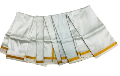 Art Silk Pooja Towel White Colour with Zari Border - Pack of 5