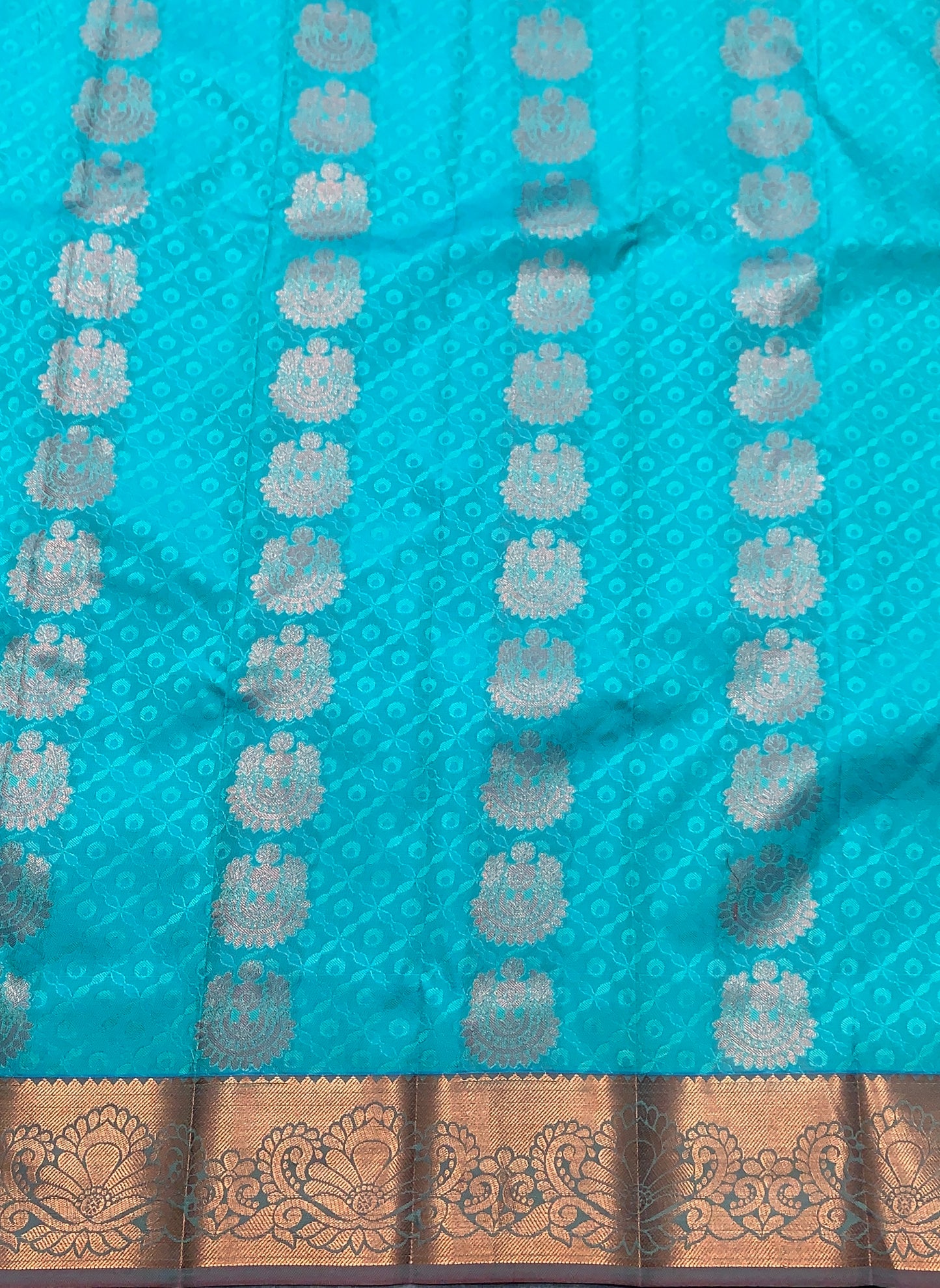 Vegan Silk Saree Sapphire Colour Saree with Copper and Floral Design