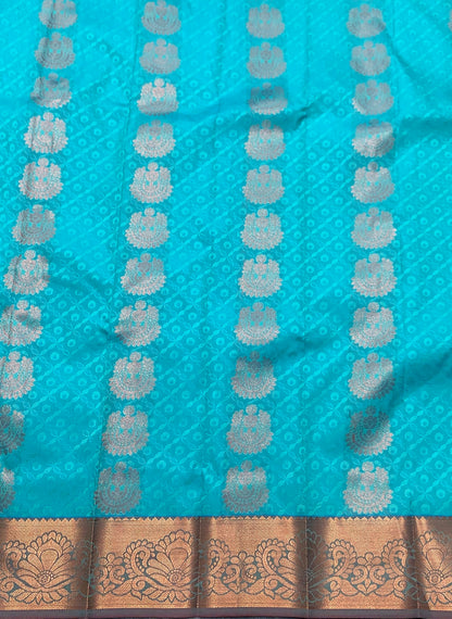 Vegan Silk Saree Sapphire Colour Saree with Copper and Floral Design