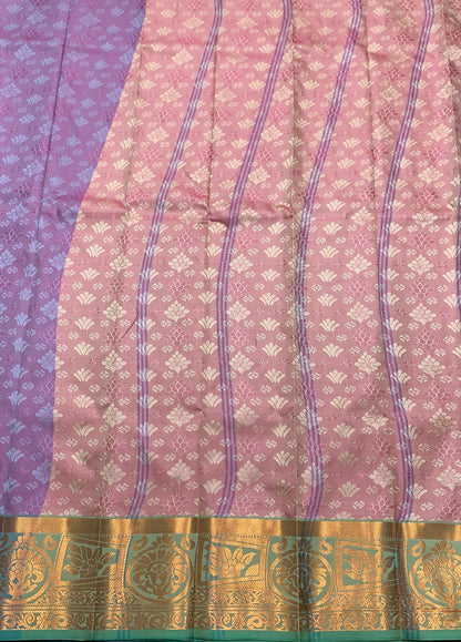 Synthetic Cotton Saree Lavender Colour with Golden Floral Design Border