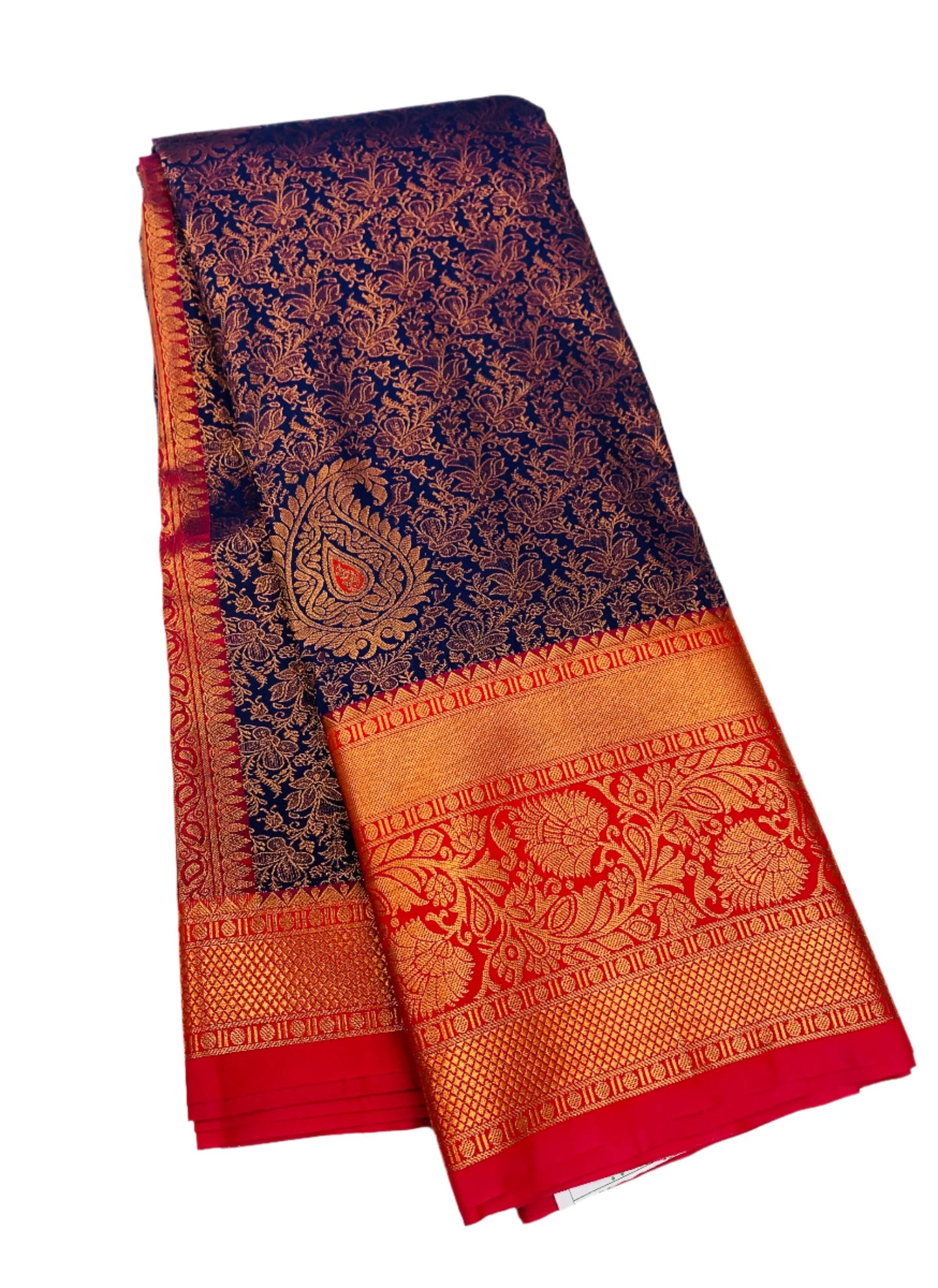 Vegan Silk Saree Navy Blue shade with Pink Border