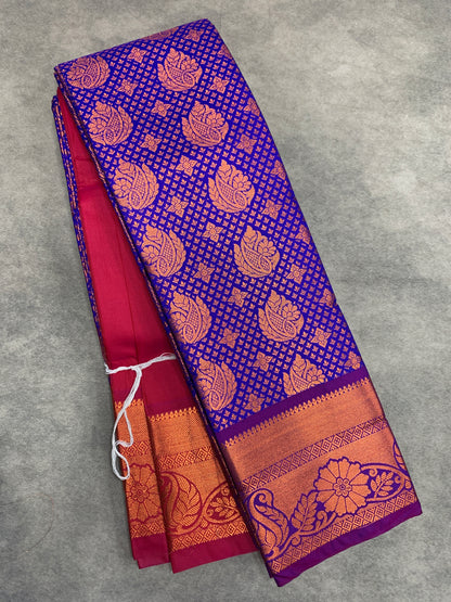 Vegan Silk Saree Violet Colour with Magenta and Copper Border