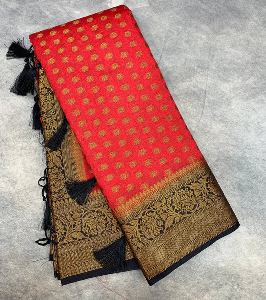 Crepe Saree Red Colour with Block Border