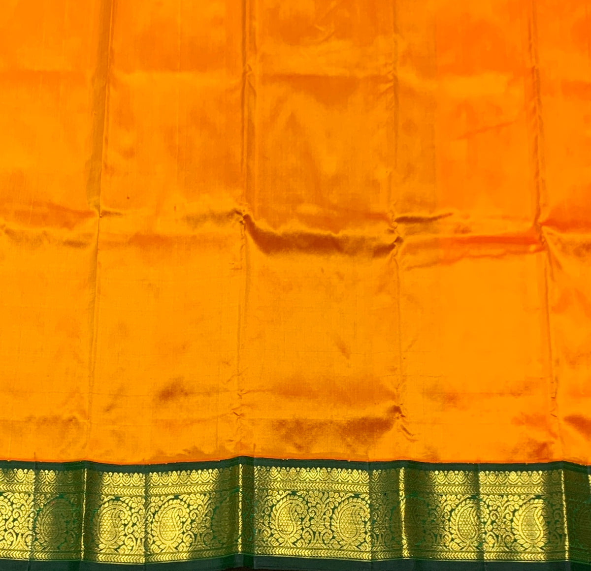Mango Yellow Shade Pure Kanchipuram Kids Pattu Pavadai with Contrast Border for Newborn to 2 Years