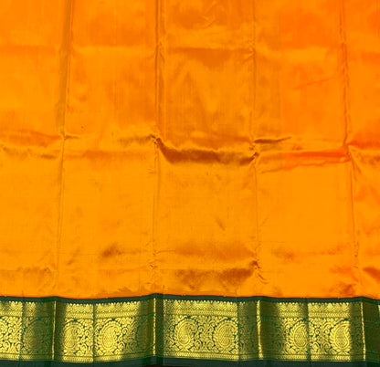 Mango Yellow Shade Pure Kanchipuram Kids Pattu Pavadai with Contrast Border for Newborn to 2 Years