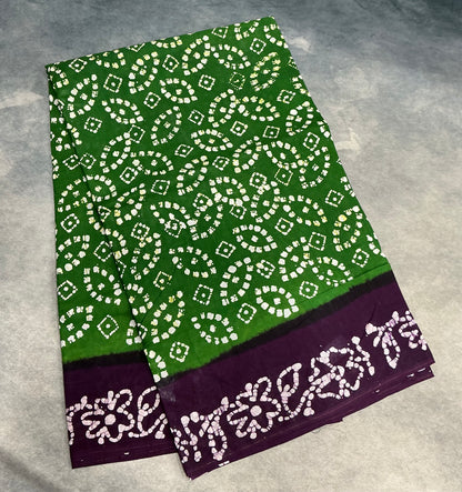 Chettinad Sungudi Cotton Olive Green Colour with Magenta Colour Border