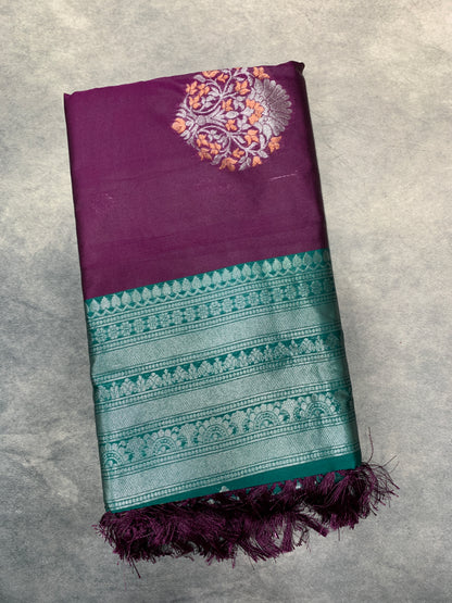 Paper Silk Saree Magenta Colour with Borderless