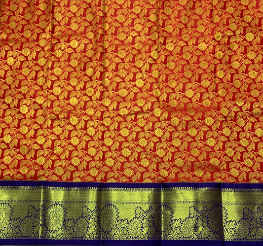 Red Shade Vegan Silk Kids Pattu Pavadai with Contrast border for age 2 to 5