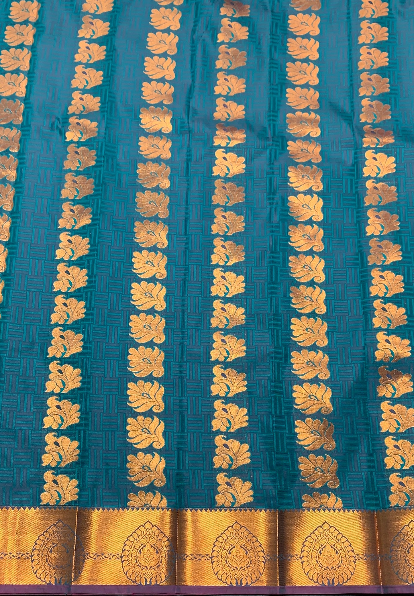 Vegan Silk Saree Rama Green Colour Saree with Copper Border