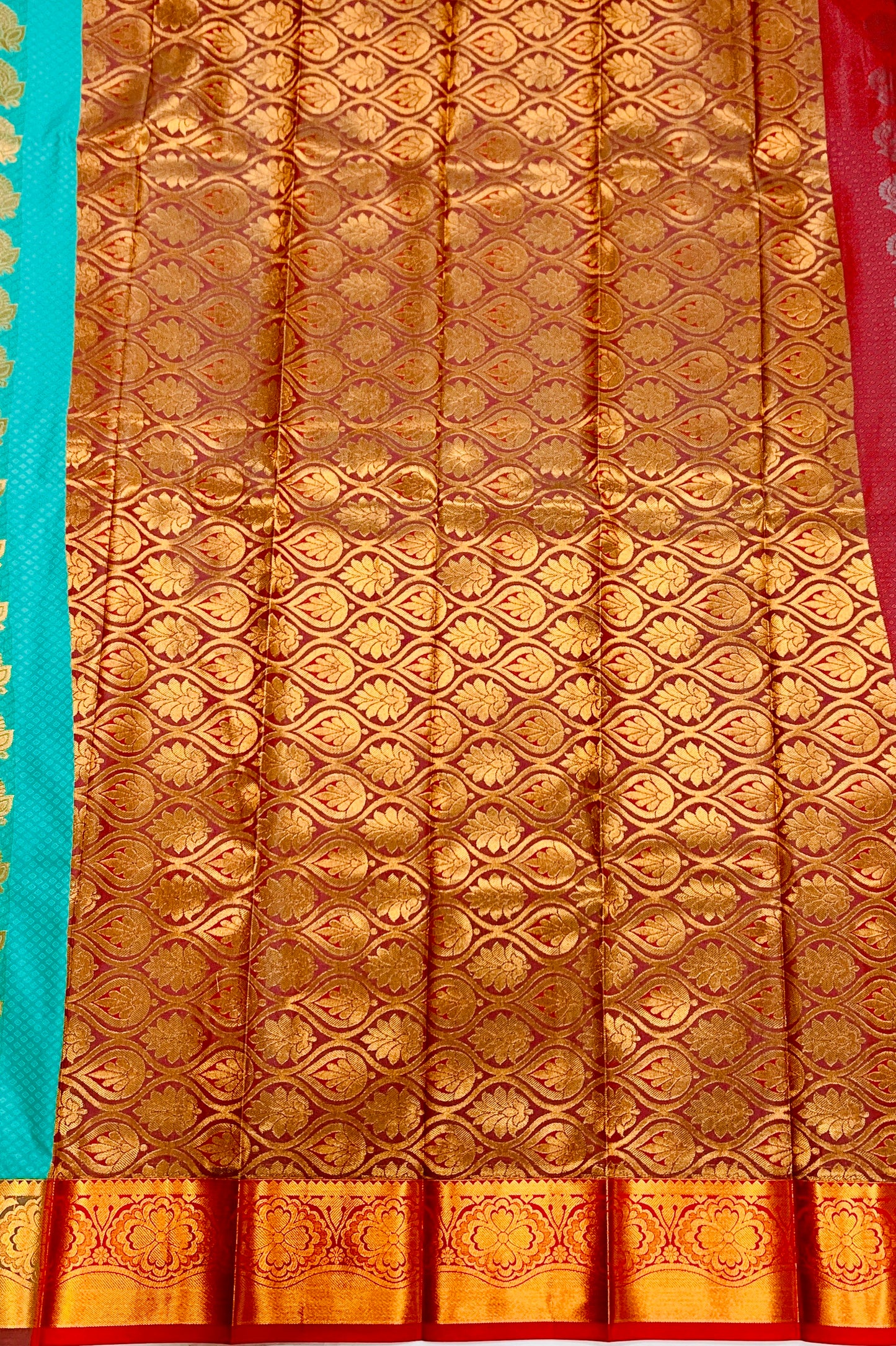 Vegan Silk Saree Sapphire Colour with Copper Border