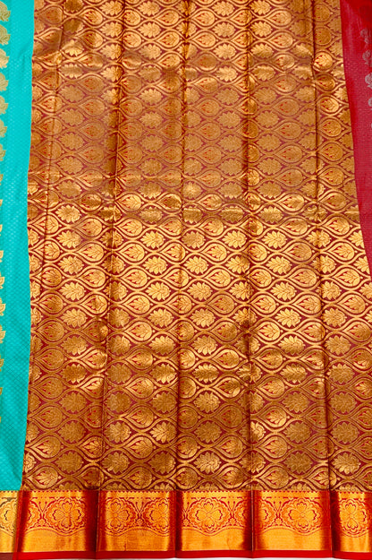 Vegan Silk Saree Sapphire Colour with Copper Border