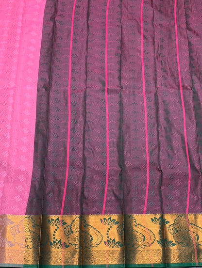 Synthetic Cotton Saree Baby Pink Colour with Golden Floral Design Border