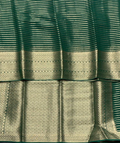 Georgette Saree Green Colour with Sliver Floral Design Border