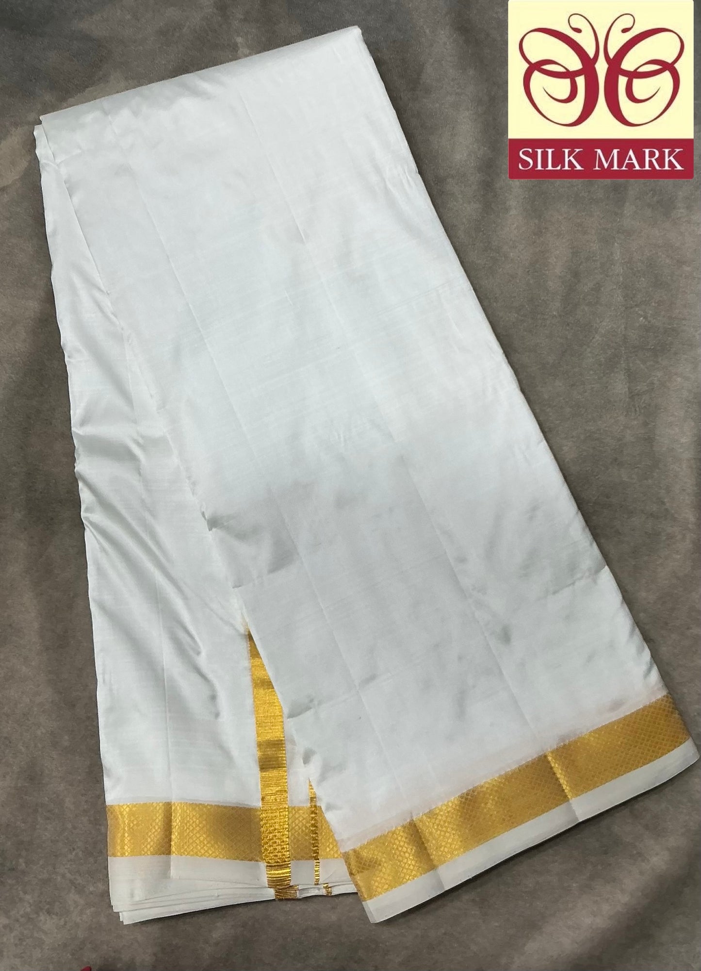 9X5 Pure Silk Dhoti White Colour with Medium Border